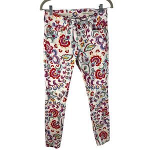 Pilcro by Anthropologie White Floral Mid Rise Skinny Jeans 25